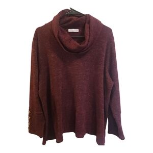 Retrology sweater Cowl neck w button detail Size 2x Burgendy and black